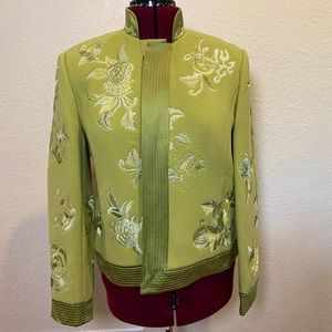 Linda Allard Ellen Tracy | Olive Green Coat with Flower Detailing 14 🍸✨